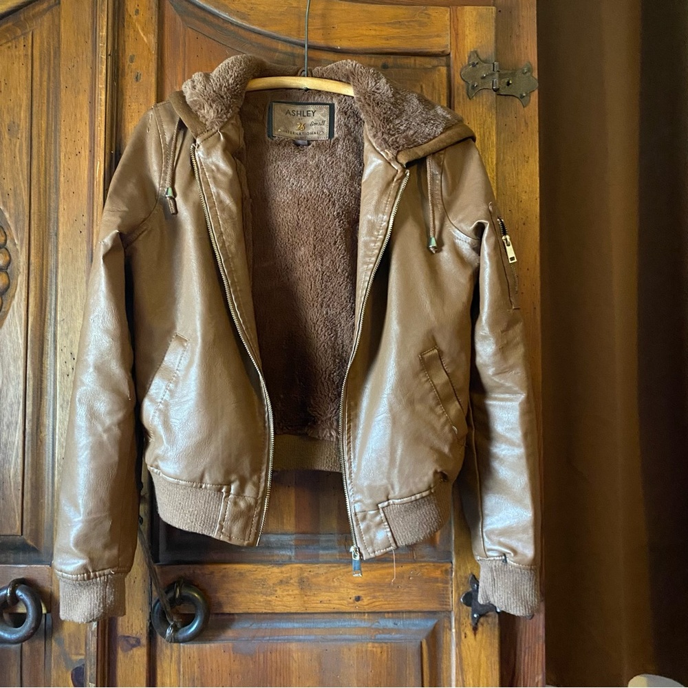 Ashley Faux Leather Hooded Jacket – Size S